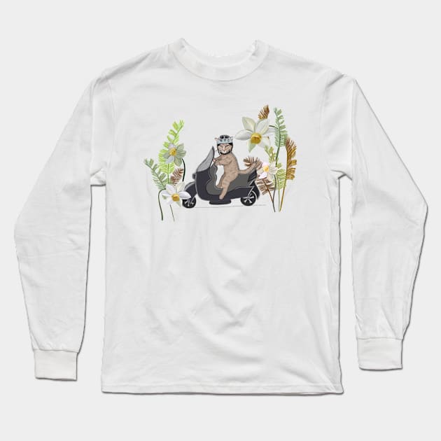 Biker cat with tropical forest Long Sleeve T-Shirt by GULSENGUNEL